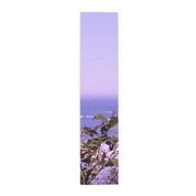 Lavender gradient scarf with ocean and green leaves detail.