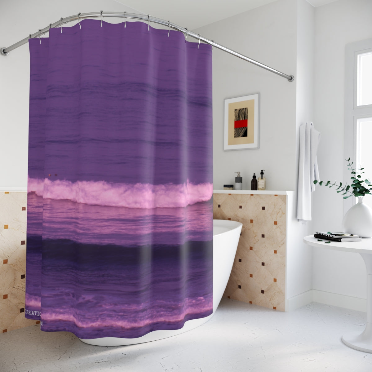 Purple Ocean Waves Design Shower Curtain Bath Decor