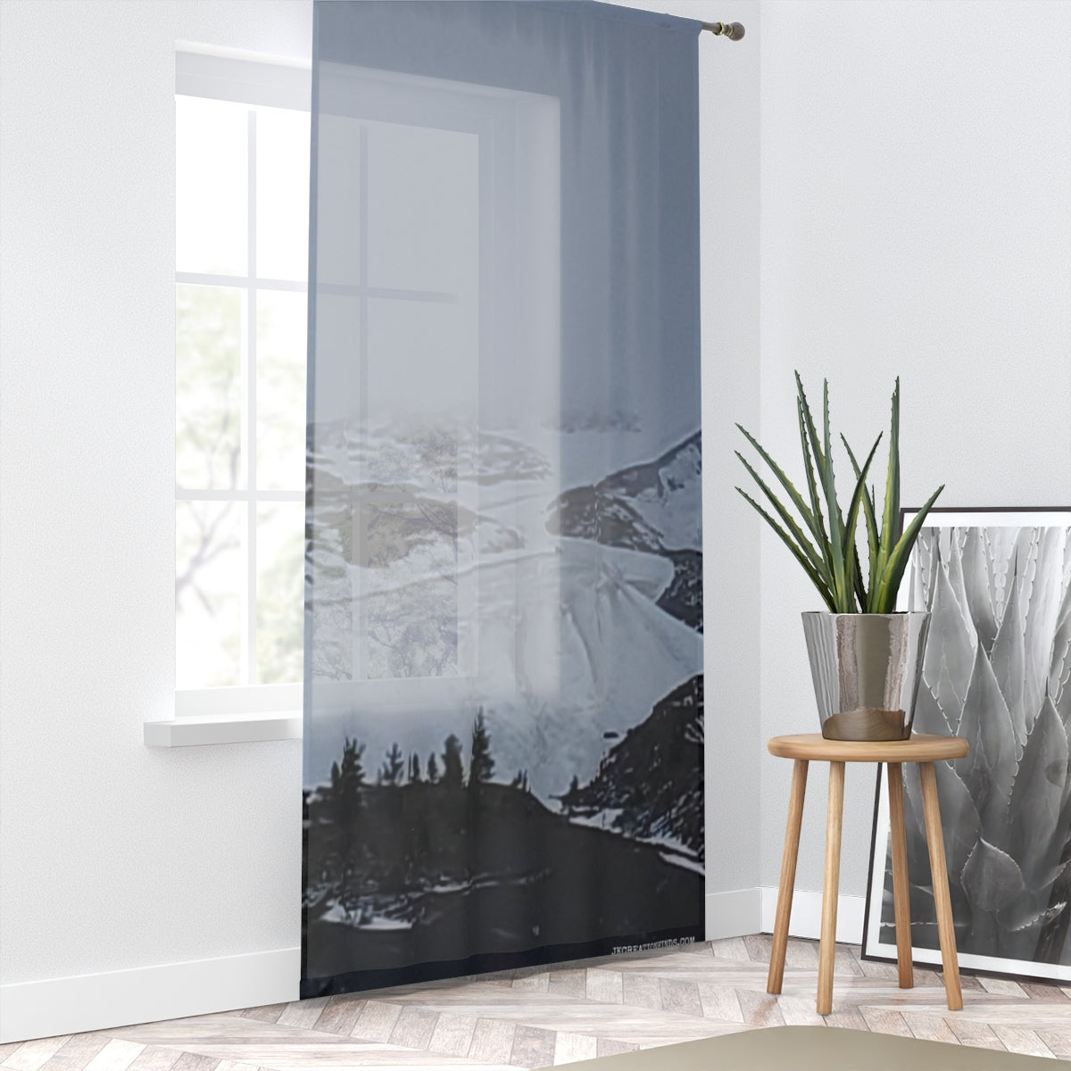 Snowy Mountain Scenic Print Sheer Curtain Panel Product