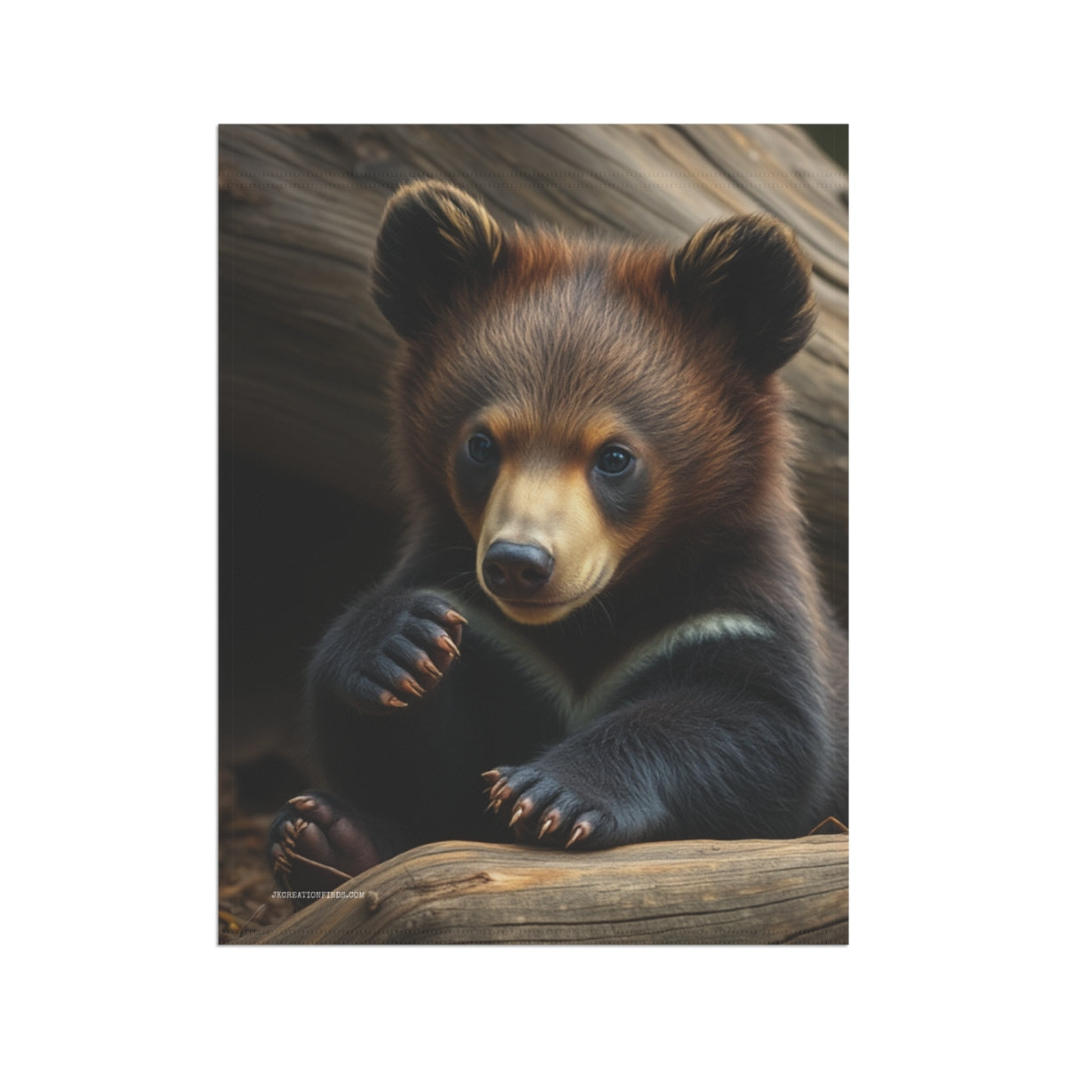 Cute Bear Cub in Forest Art Print for Animal Lovers