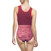 Stunning Sunset Themed Red Back One-Piece Swimsuit