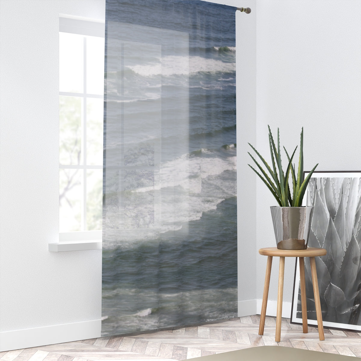 Ocean Waves Window Curtain, Coastal Home Decor, Sea Scape Curtain, Beach House Decor, Nautical Decor, Wave Art Print, Ocean View Curtain