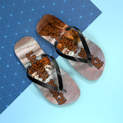 Flip-flops with "LAGUNA BEACH" text on a marbled design.
