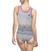 Beach Scene and Birds Design One Piece Swimsuit