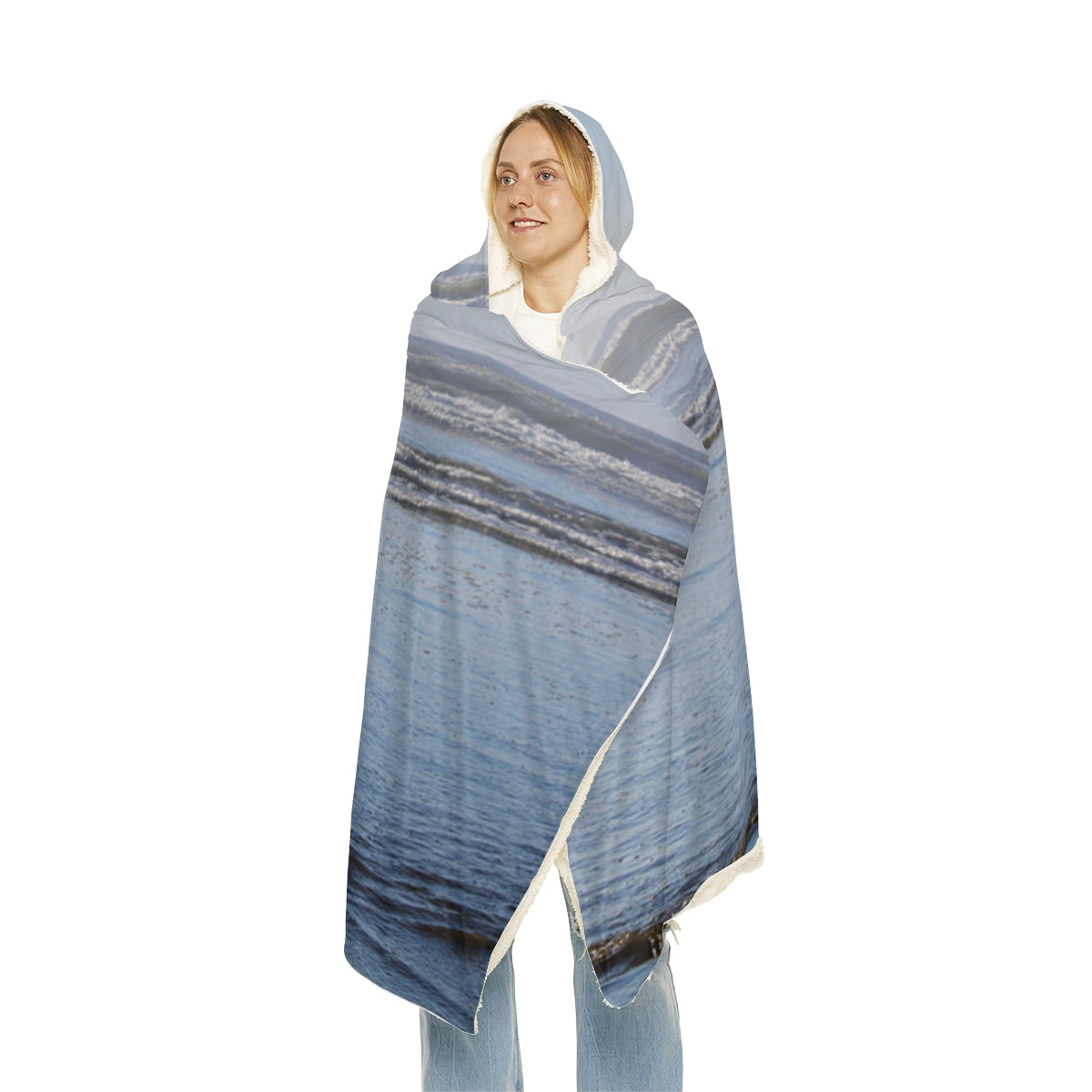 Ocean Waves Print Hooded Blanket for Cozy Comfort