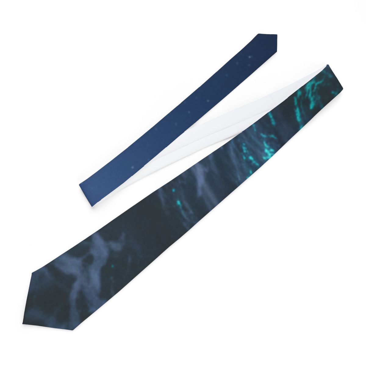 Elegant Blue Waves and Night Sky Design Tie