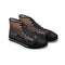 High-top sneakers with a sunset and leaping dolphins print.