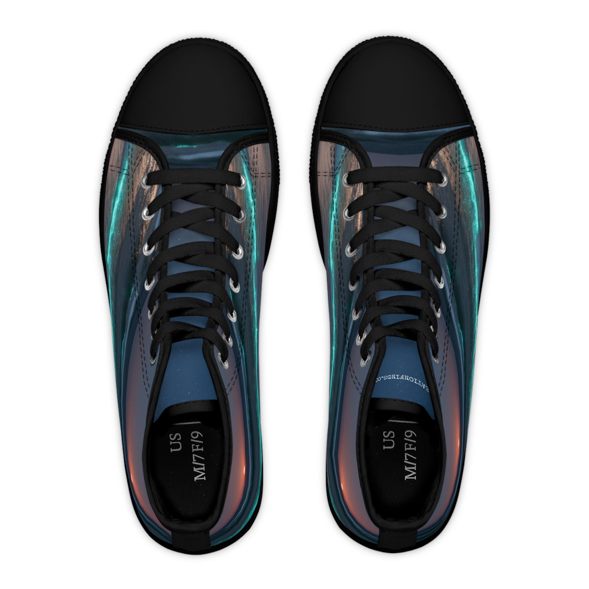 High-top sneakers with a cosmic, starry print on a white background.