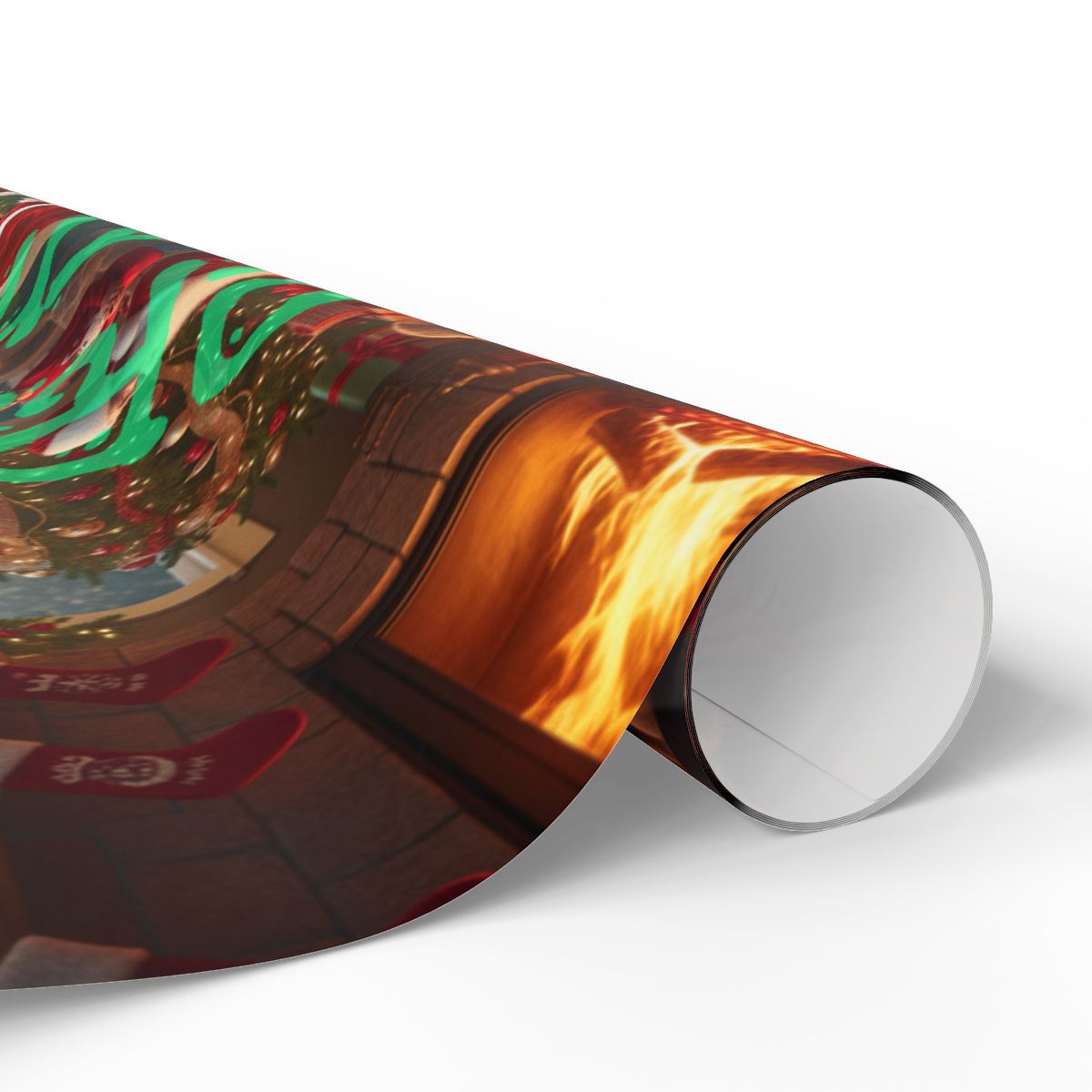Festive Holiday Fireplace and Stockings Wrapping Paper