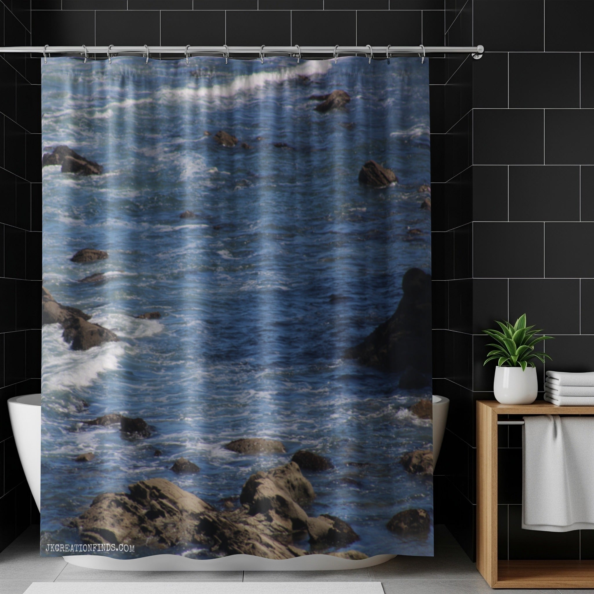 Ocean Rocks and Waves Scenic Shower Curtain Product