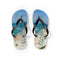 Laguna Beach flip-flops with people on a sandy beach and ocean.