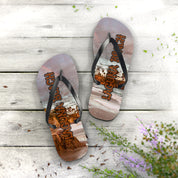 Flip-flops with "Laguna Beach" text and a scenic beach sunset image.