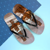 Flip-flops with "Laguna Beach" text and a natural landscape design.