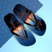 Flip flops with "LAGUNA BEACH" text and a sunset beach scene.