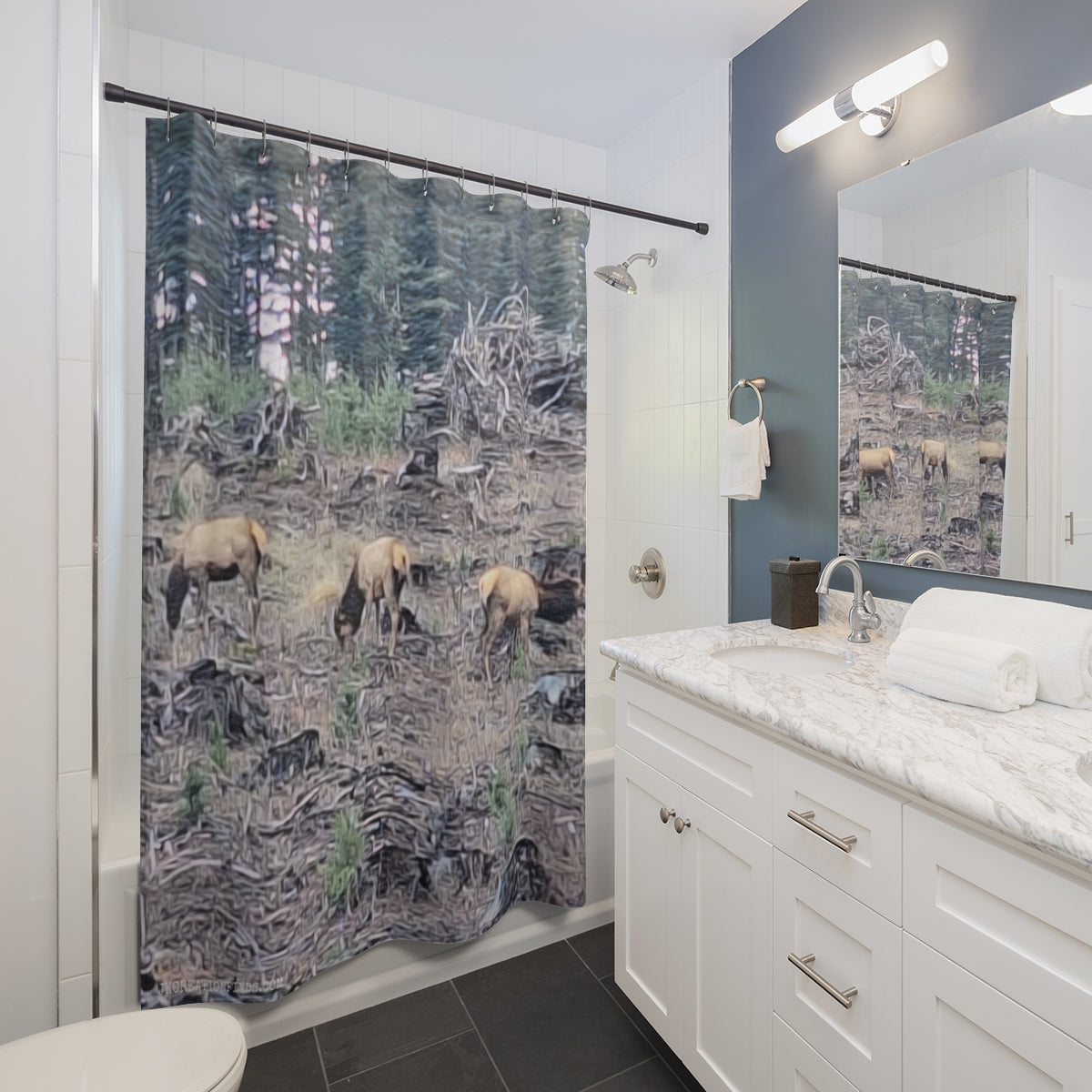 Forest Wildlife Elk Scene Shower Curtain Bathroom Decor