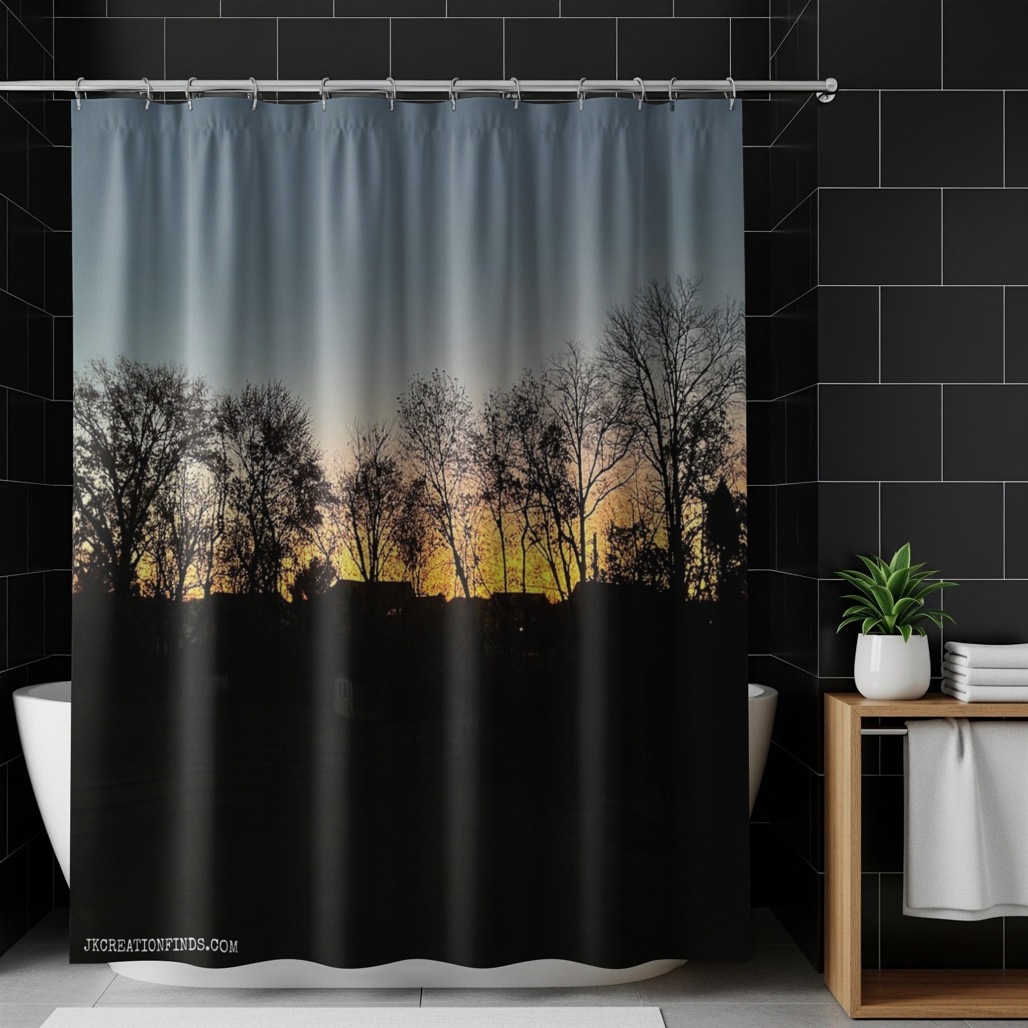 Sunset Silhouette Trees Shower Curtain Bathroom Decor