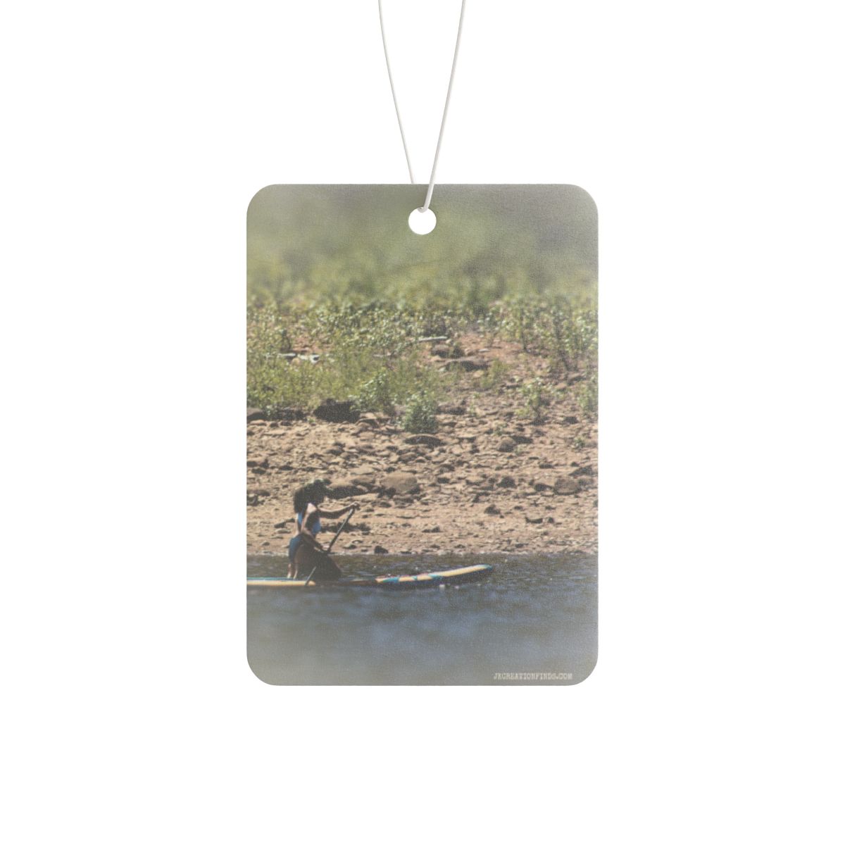 Paddling on River with Rocky Shoreline Air Freshener