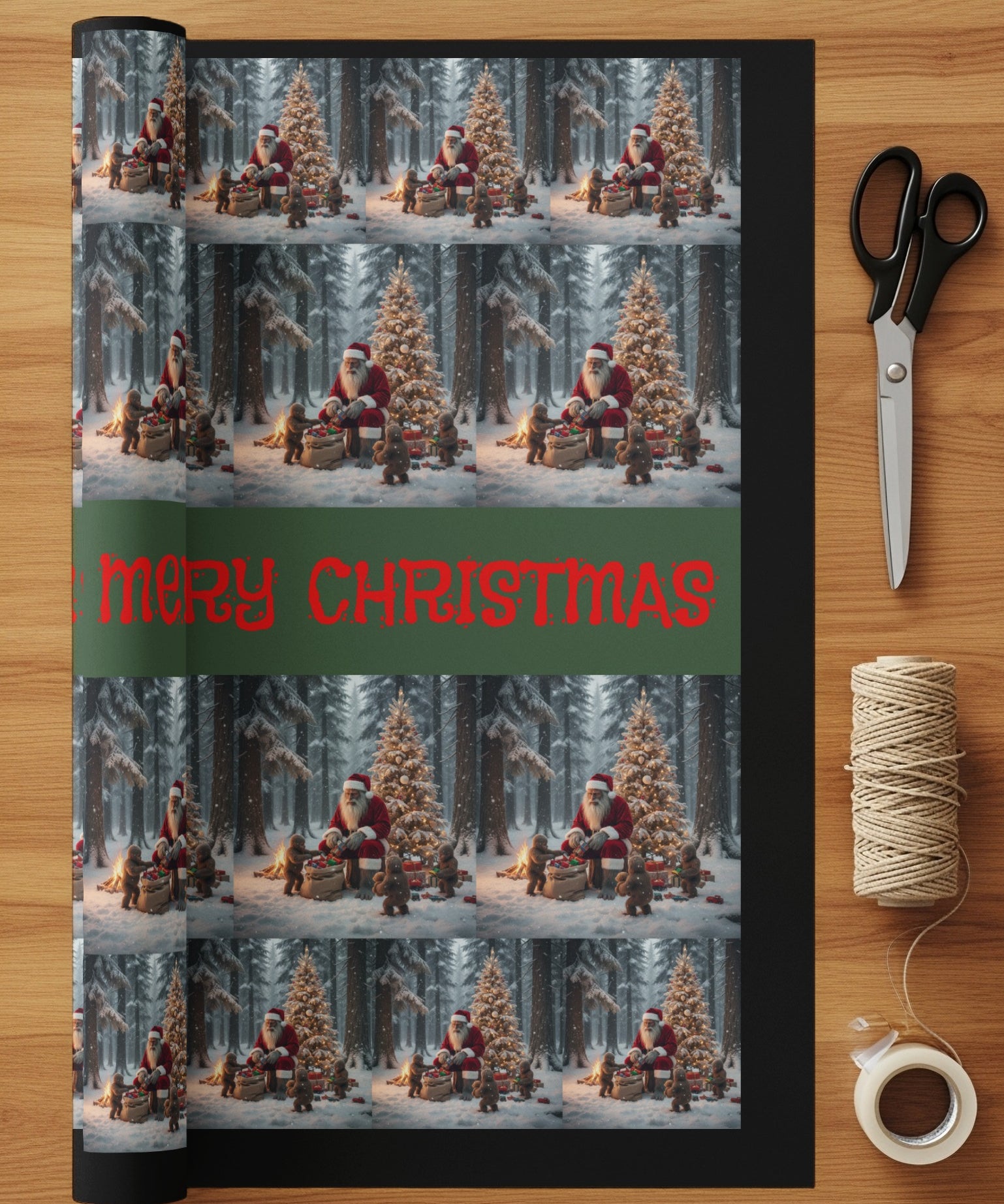 Santa by the Christmas Tree Wrapping Paper Roll