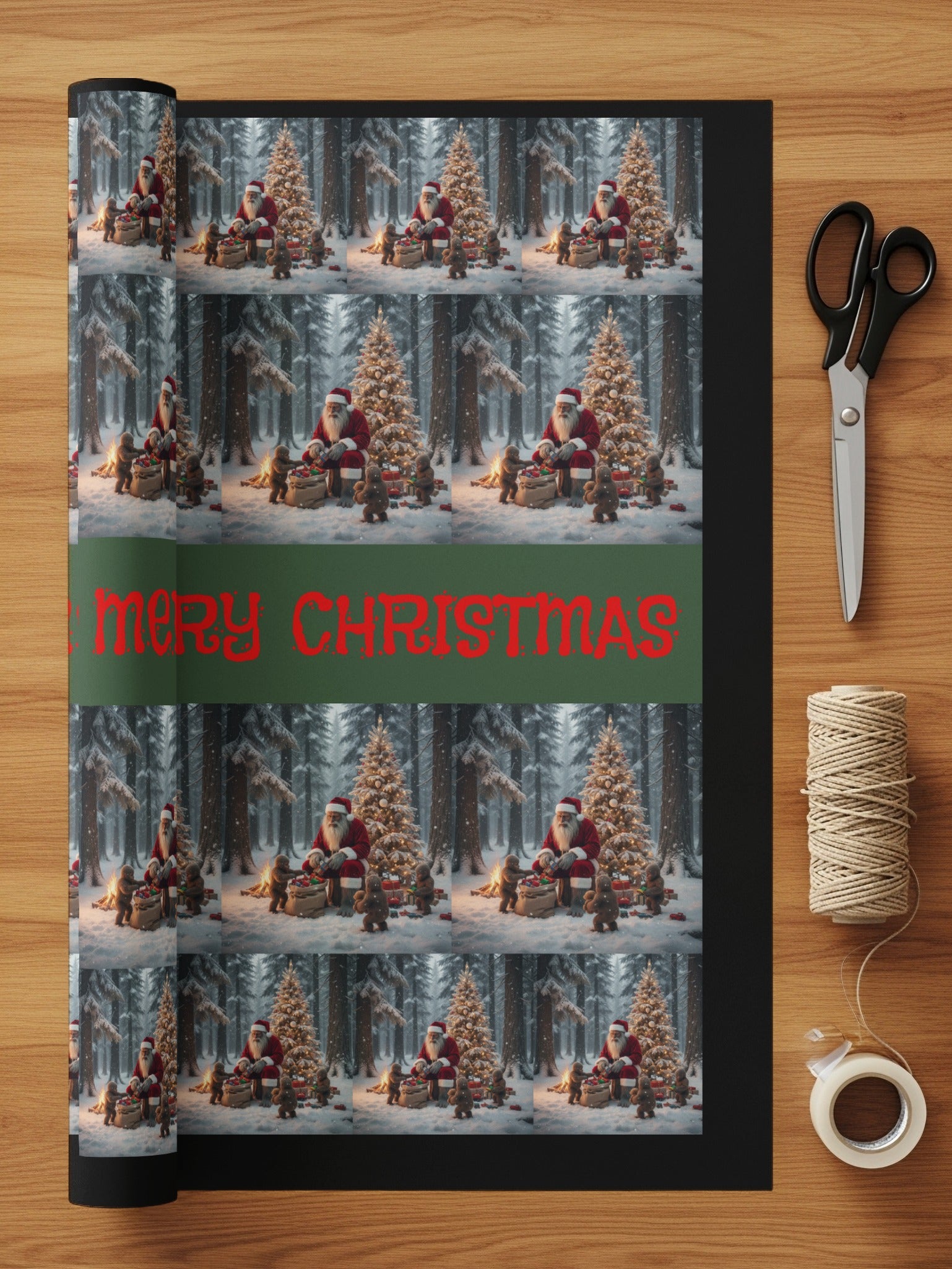 Santa by the Christmas Tree Wrapping Paper Roll