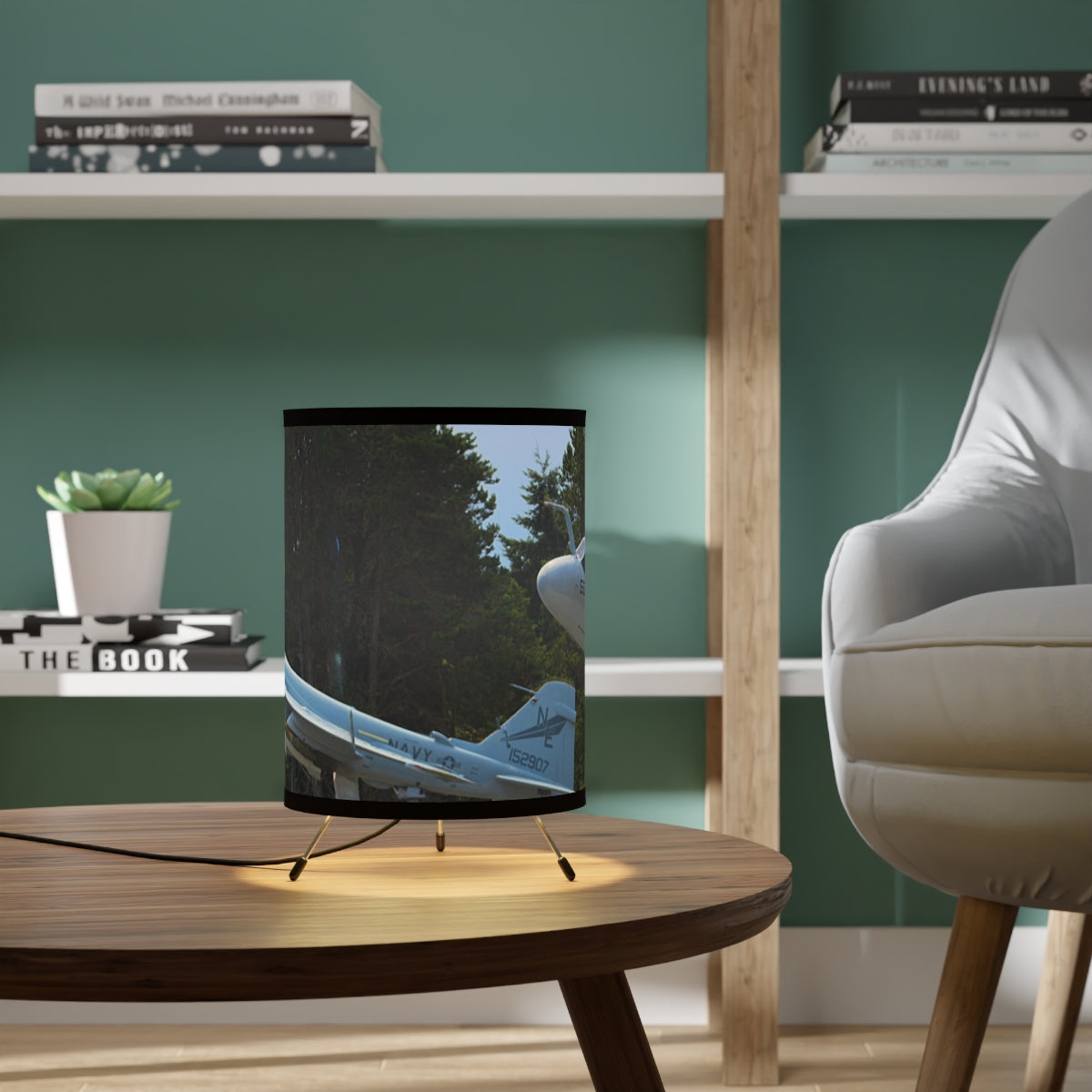 Decorative Table Lamp with Forest and Plane Design