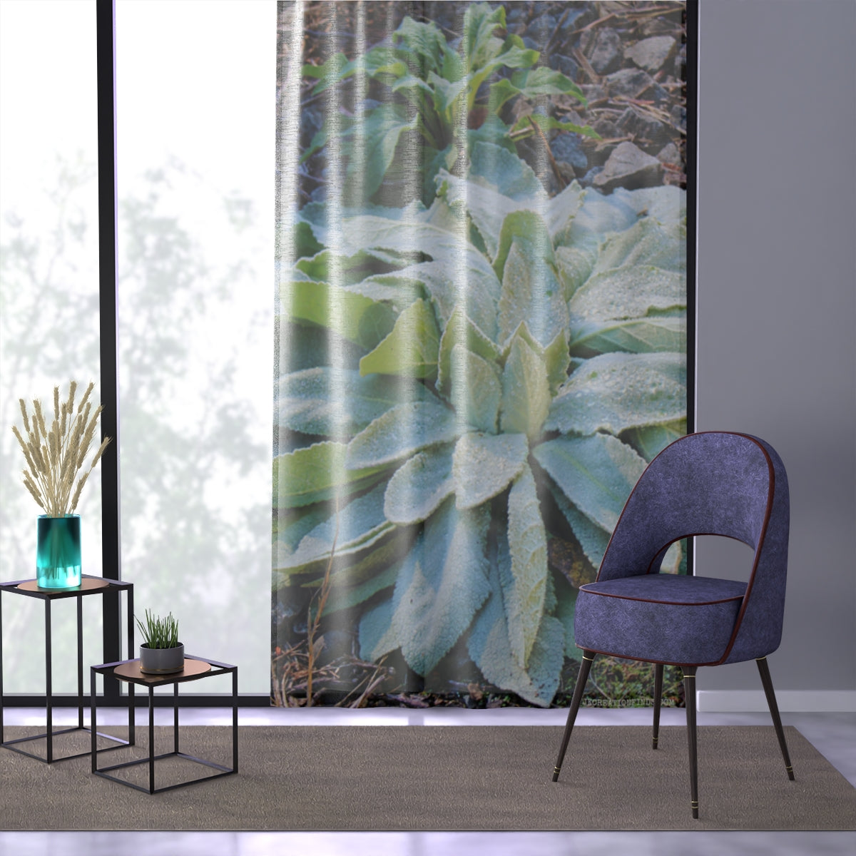 Lamb's Ear Window Curtain, Morning Dew Drops Pattern, Nature Inspired, Modern Home Decor, Unique Window Coverings, Botanical Print, Garden