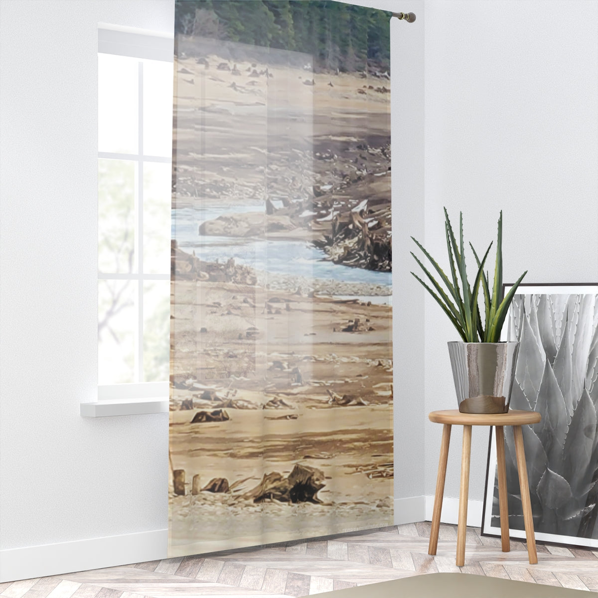 Deforested Landscape Window Curtain, River Stump Decor, Nature Window Covering, Rustic Cabin Home Decor, Eco Friendly Room Darkening