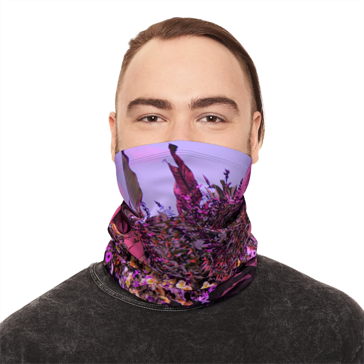 Pink and Purple Floral Design Neck Gaiter Accessory
