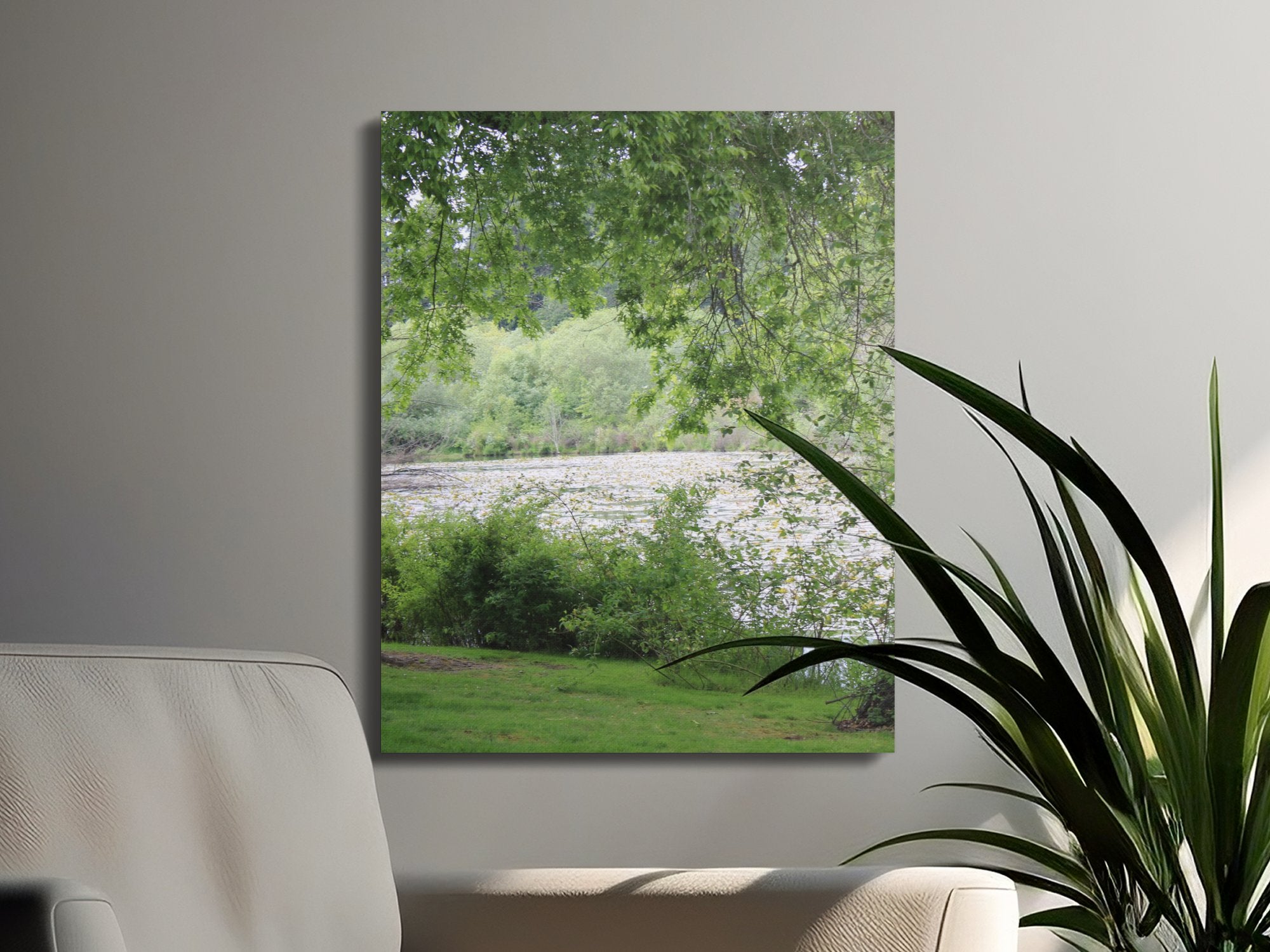 Serene Lakeside View with Greenery Canvas Art product