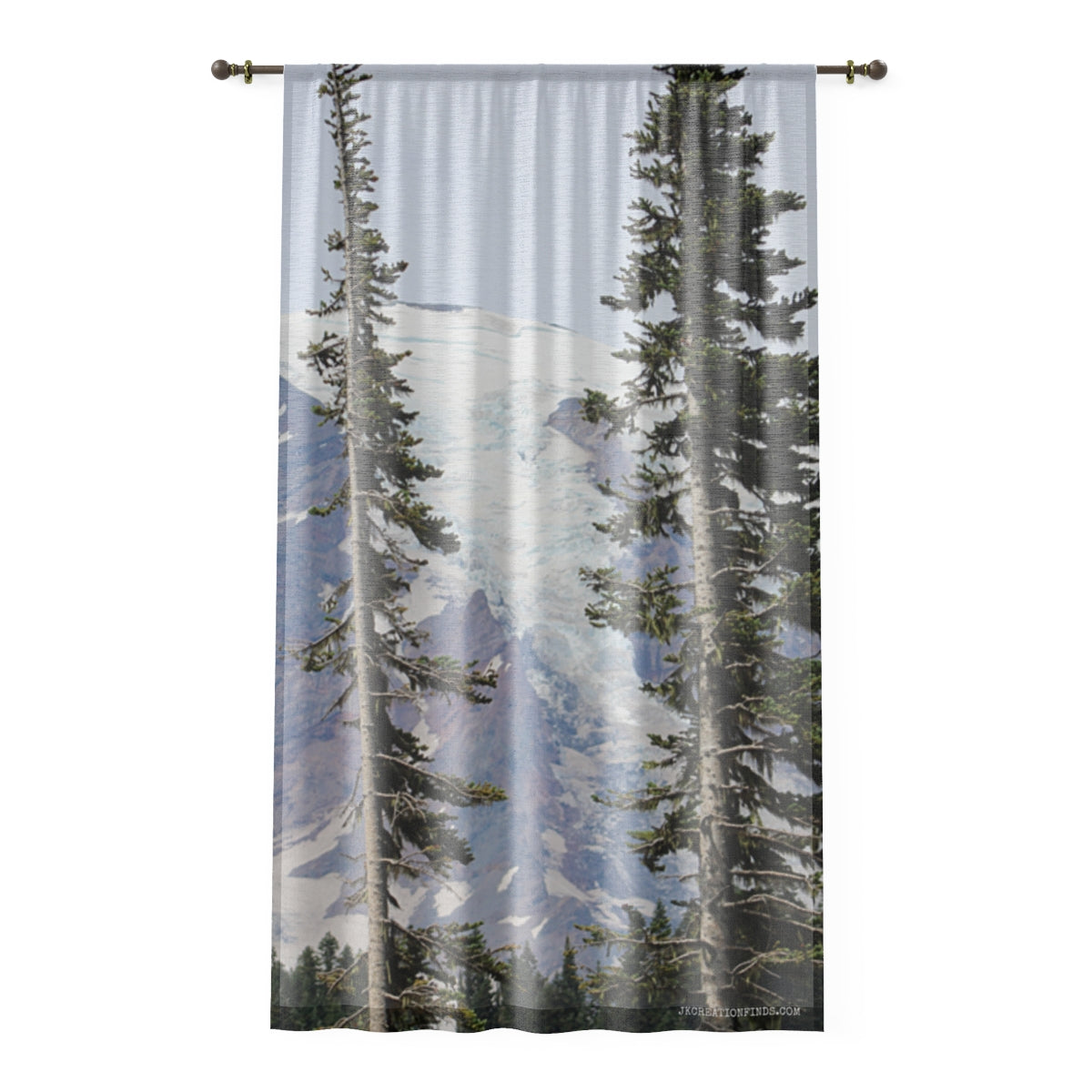 Mountain Window Curtains, Pine Tree Decor, Glacial Peak Art, Landscape Drapery, Scenic Nature Print, Rustic Cabin Home Decor, Mount Rainier
