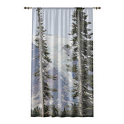 Mountain Window Curtains, Pine Tree Decor, Glacial Peak Art, Landscape Drapery, Scenic Nature Print, Rustic Cabin Home Decor, Mount Rainier