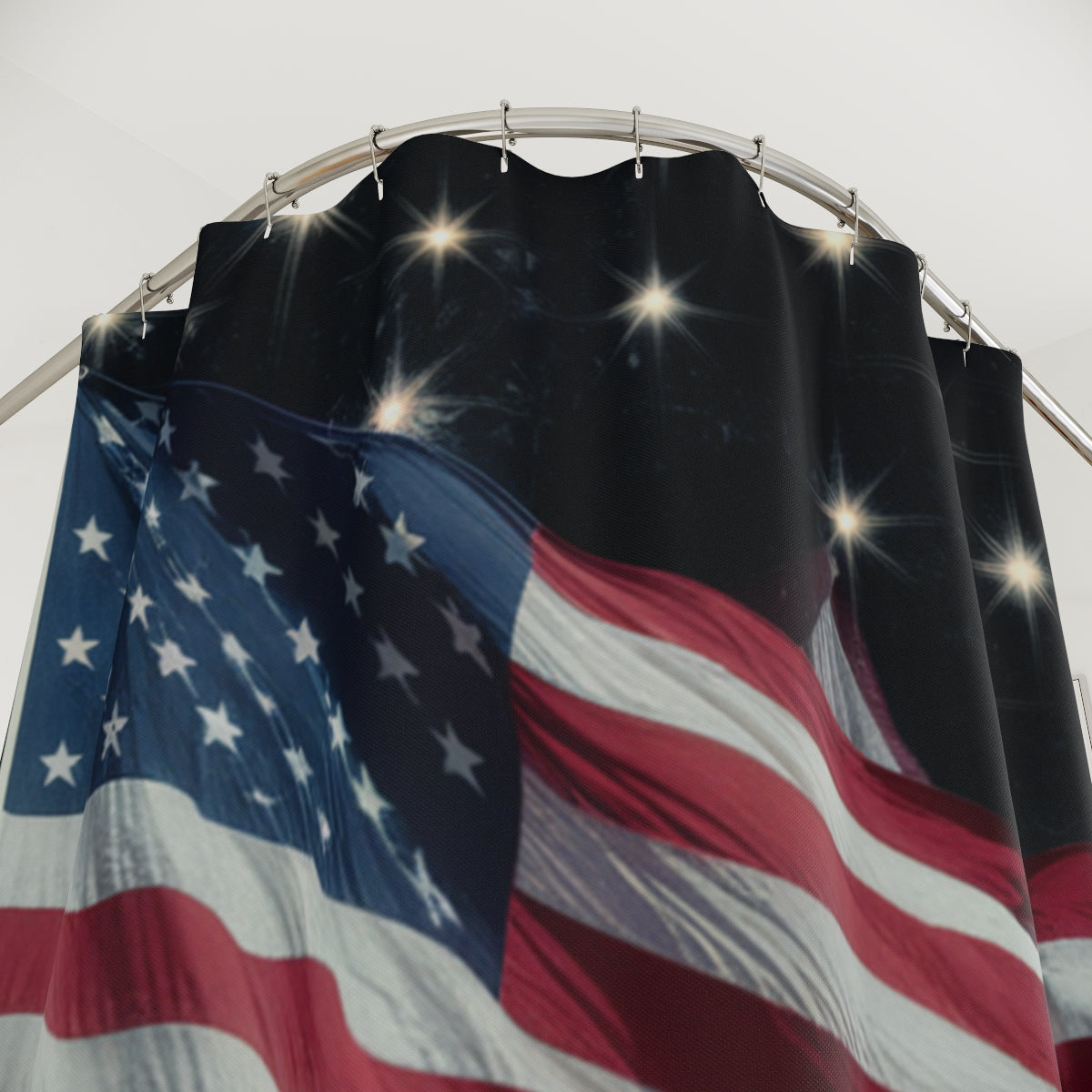 Patriotic American Flag with Fireworks Shower Curtain