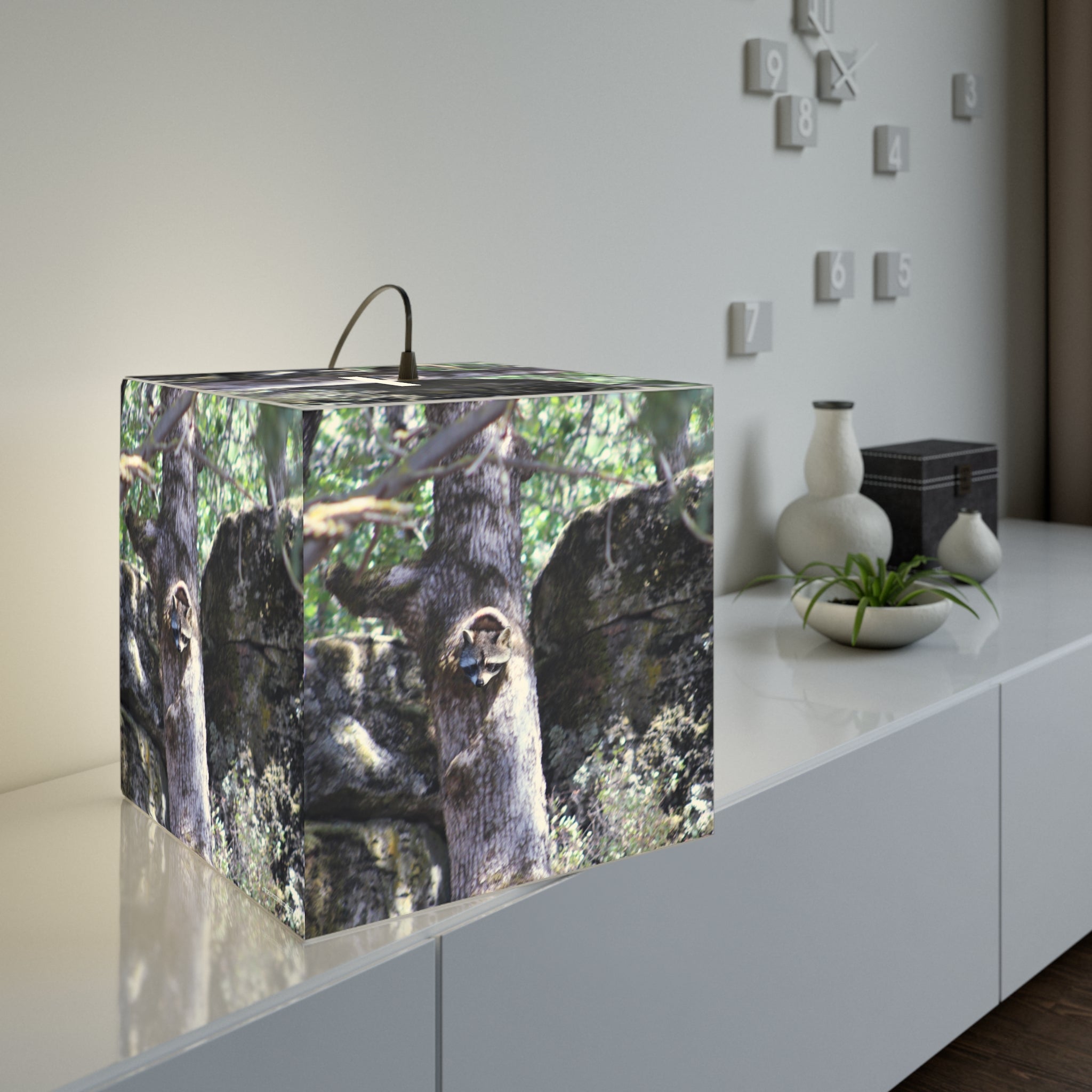 Raccoon Tree Hollow Woodland Stone Square Lamp product type