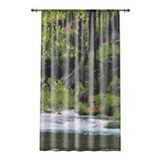 River Window Curtain, Nature Landscape Home Decor, Water Flowing Sunlight, Forest Scene Drape, Scenic View Window Covering, Indoor Outdoor