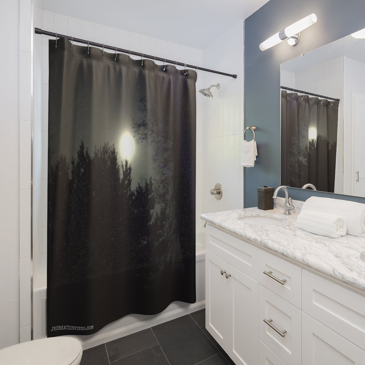 Moonlit Forest Scene Shower Curtain for Bathroom Decor