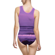 Purple Ocean Waves Design One-Piece Swimsuit