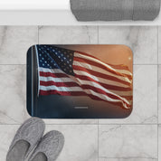 American Flag with Sunset Background Bath Mat