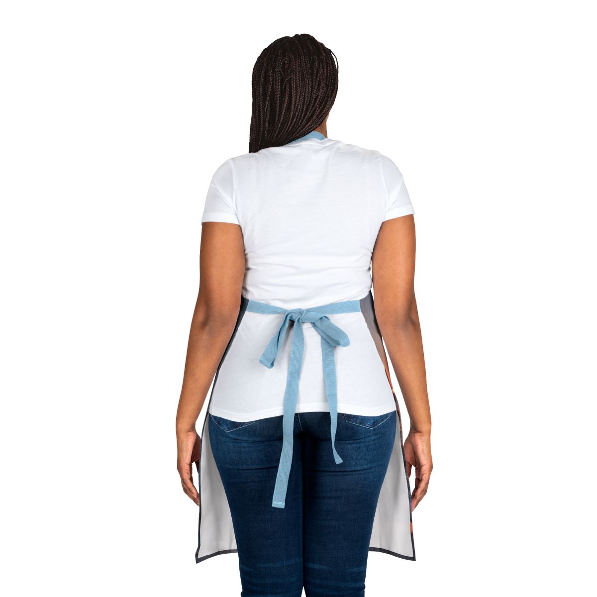 Stylish Back Tie Apron with Short Sleeve White Tee