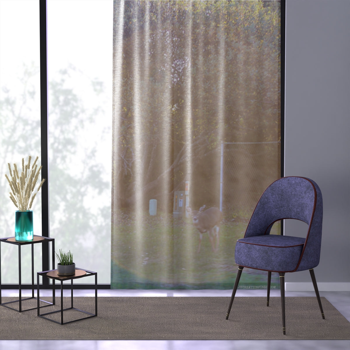 Deer in Nature Scene Decorative Window Curtain