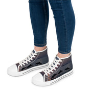 High-top sneakers with a sunset dolphin print.