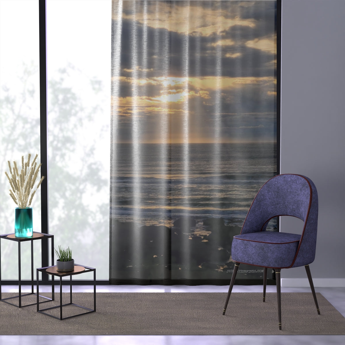 Serene Ocean Sunset View Curtain for Modern Spaces