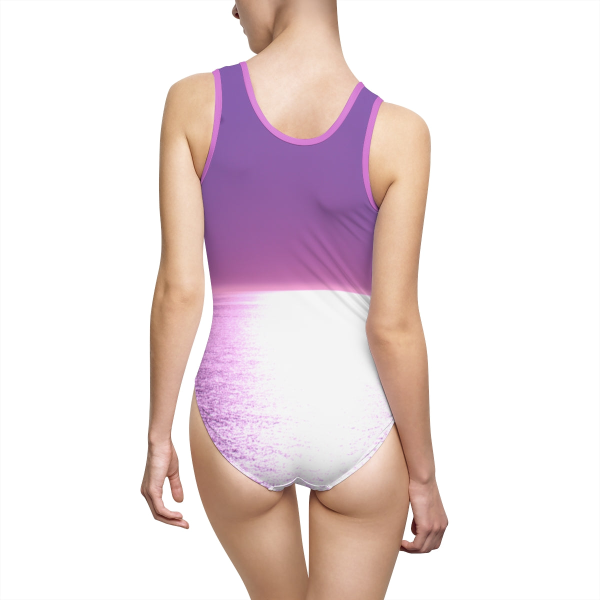Purple and White Sunset Design One-Piece Swimsuit
