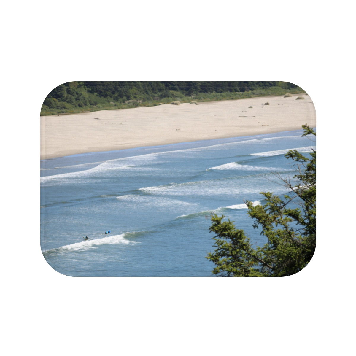 Coastal Waves and Sandy Beach Scene Bath Mat