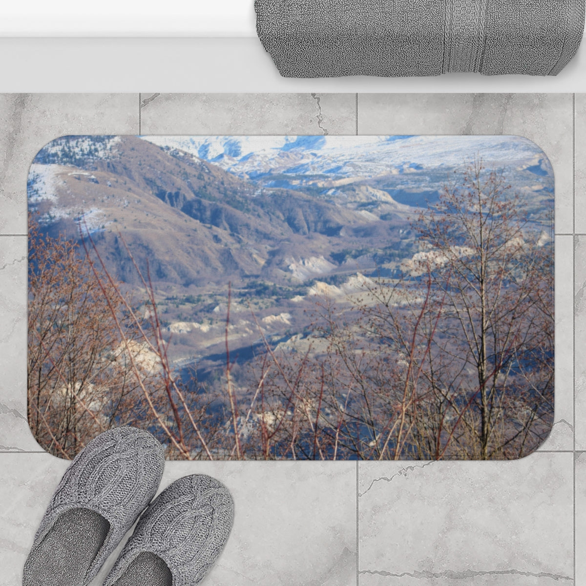 Stunning Mountain Valley Landscape Bath Mat