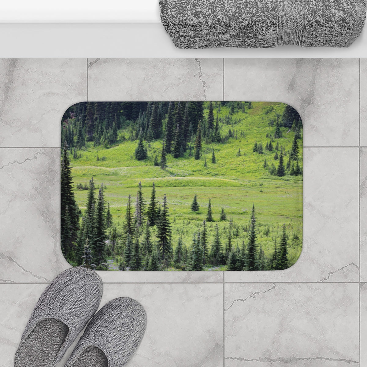 Scenic Forest and Greenery Pattern Bath Mat