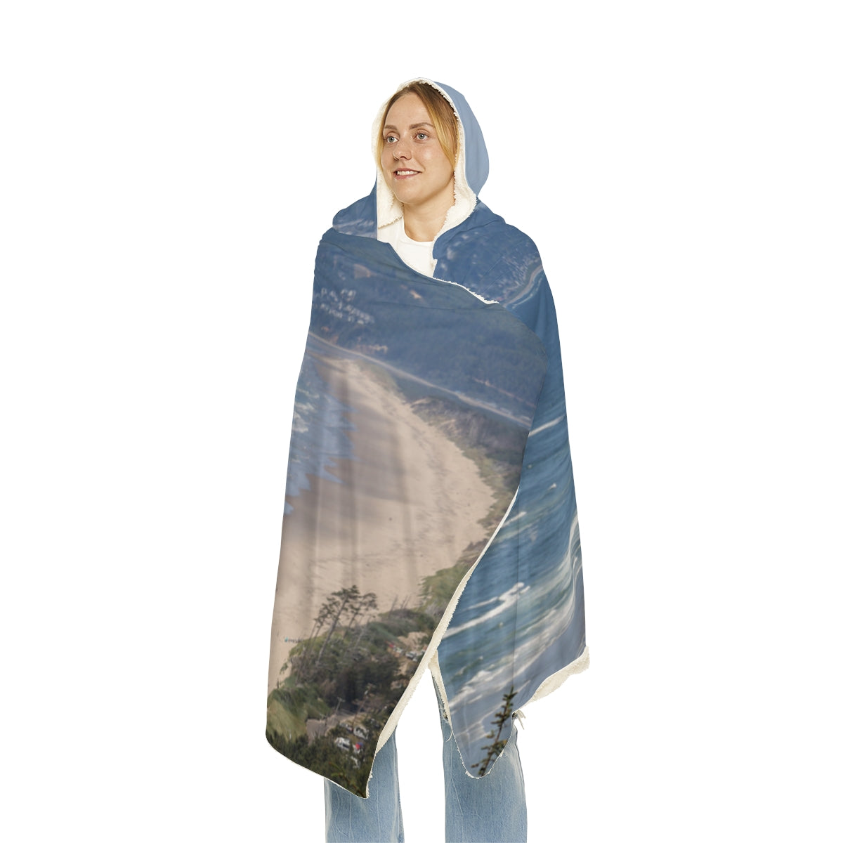 Beach Coastline Design Hooded Blanket for Cozy Comfort