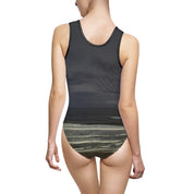 Dark Night Ocean Waves Print One-Piece Swimsuit