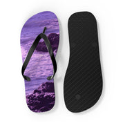 Purple abstract ocean waves on a flip-flop and sole.