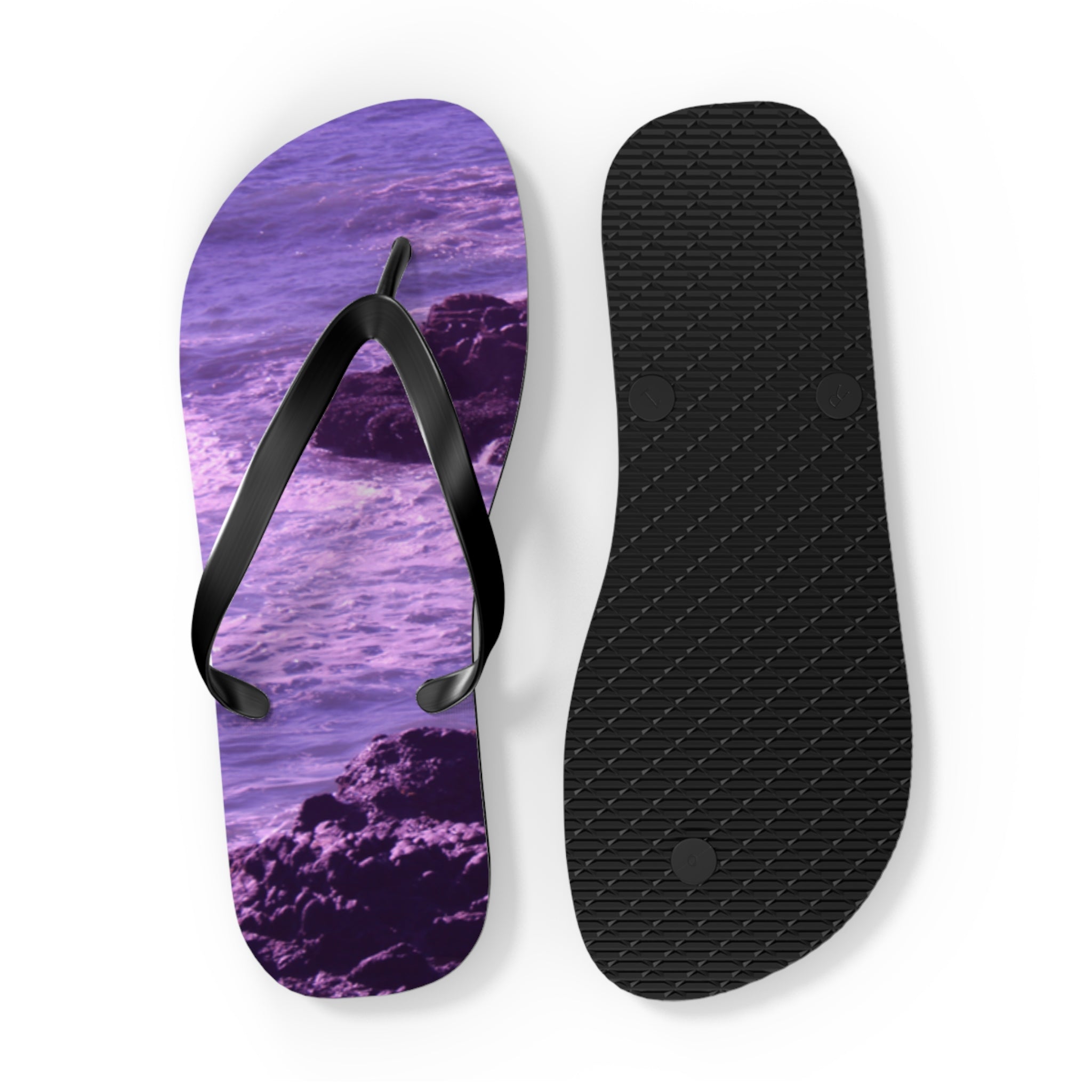 Purple abstract ocean waves on a flip-flop and sole.