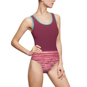 Stylish One Piece Swimsuit with Ocean Sunset Design