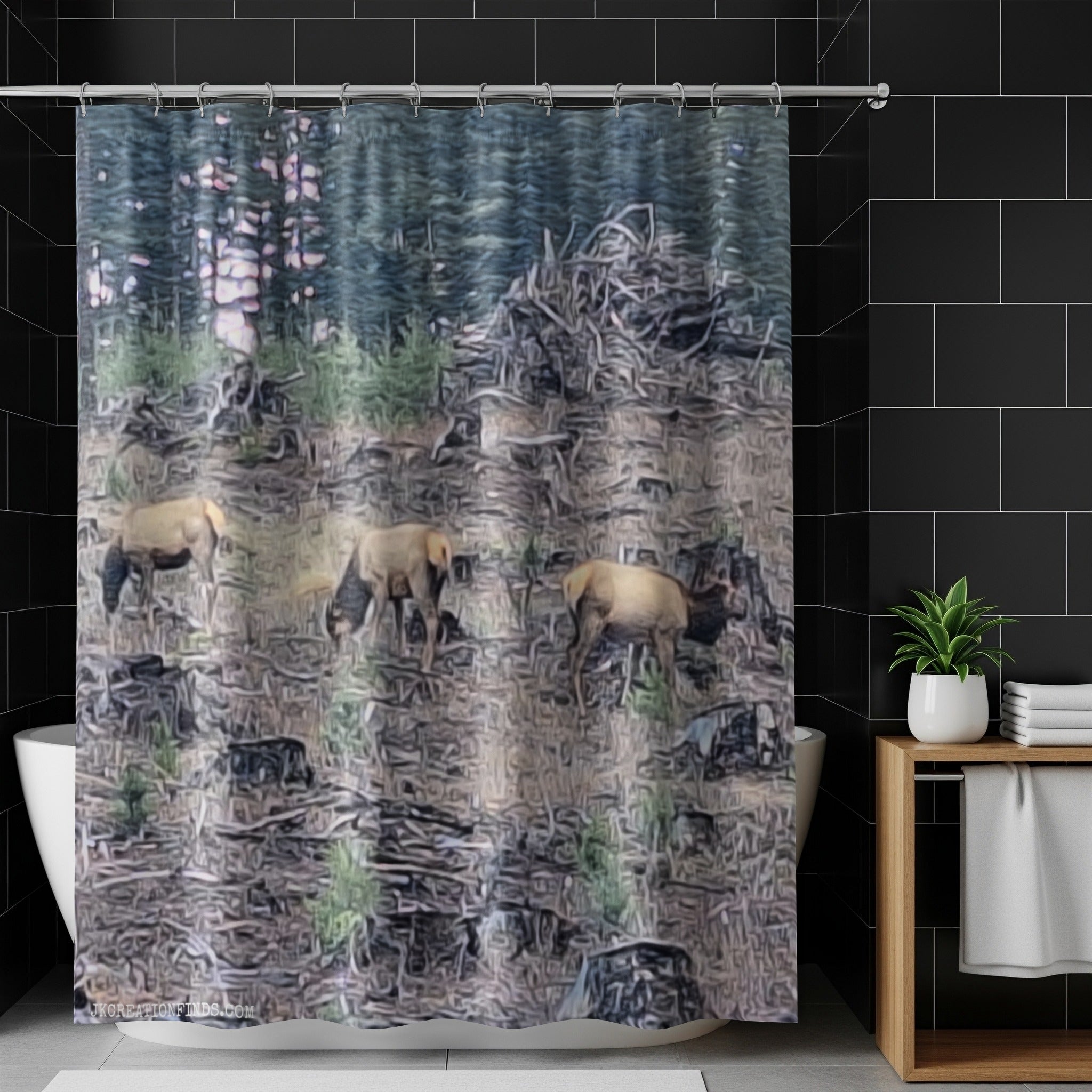 Elk Scene with Forest Background Shower Curtain